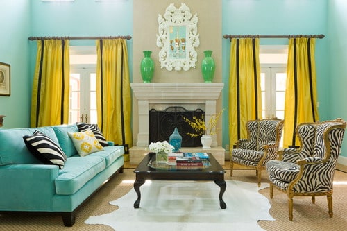 accent-wall-paint-yellow-curtain-colorful-eclectic-living-rtoom-colors-design