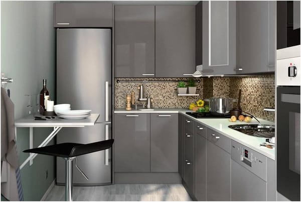 Grey cabinets small kitchen appliances