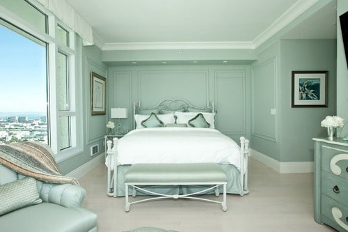 Celadon-Silver-Paint-Color-Schemes-transitional-small-master-bedroom-designs