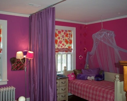 Purple-curtain-room-dividers-eclectic-kids-room-decor-ideas