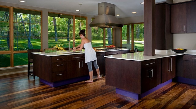 Modern-kitchen-with-dark-cabinets-and-view-of-greenery-modern-kitchen-design