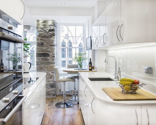 White-cabinets-small-space-modern-gallley-kitchen-designs