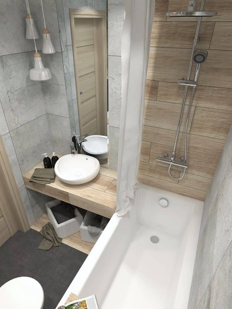Small Scandinavian bathroom with a bathtub shower