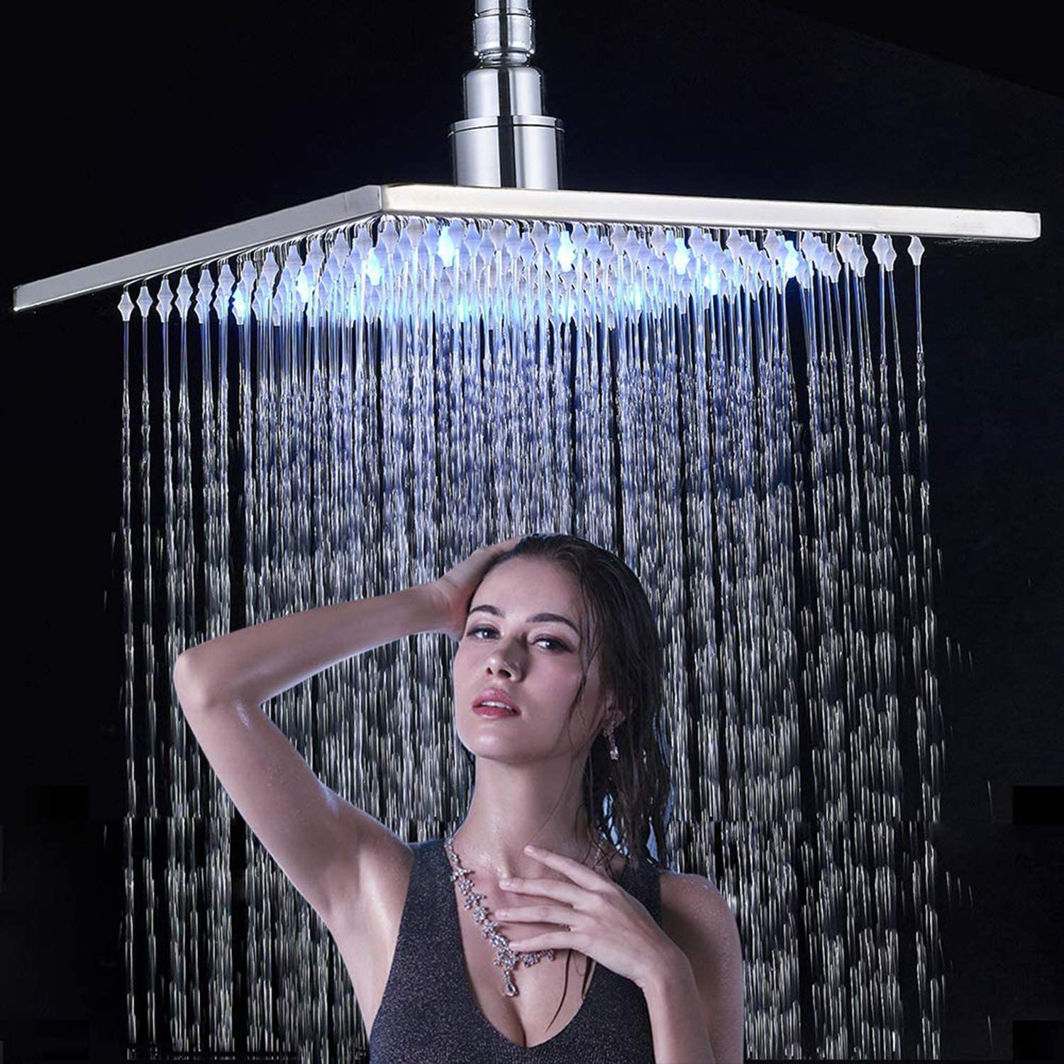  Fuz® Matte Black LED Waterfall Shower Head