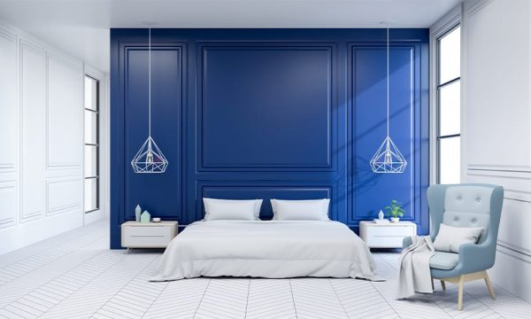 blue and white bedroom